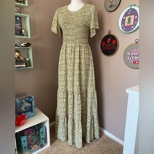 Green Floral Cottagecore Maxi Dress